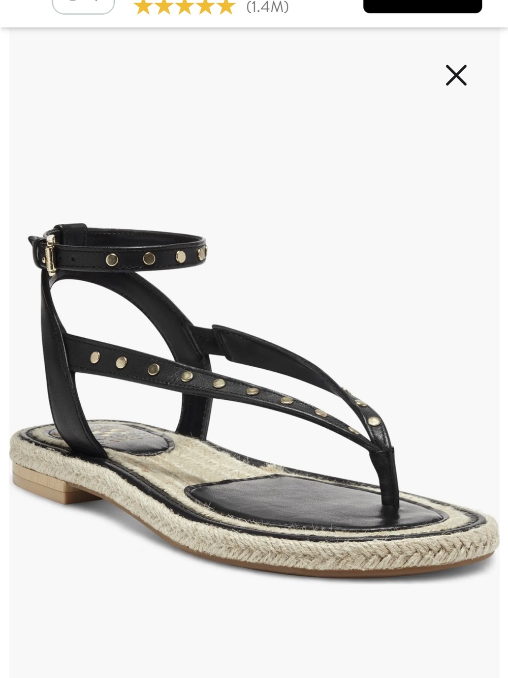 Vince Camuto Kelmia embellished sandals. Black and jute with gold studs.